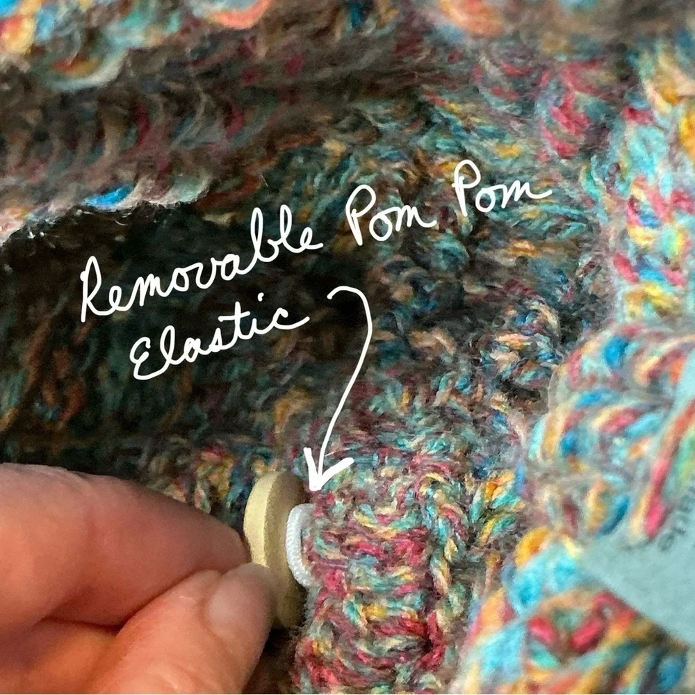 Cable Knit Crochet Beanie Hat Handcrafted With Faux Fur Pom Handmade Red Blue